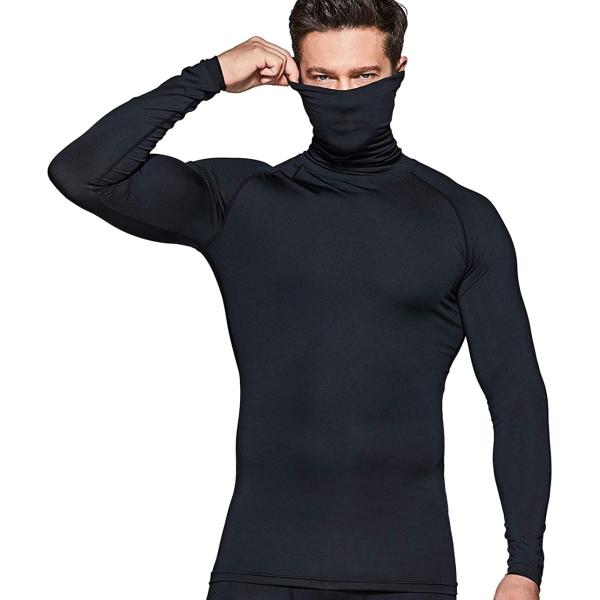 TSLA 1 or 3 Pack Men's UPF 50+ Mock Long Sleeve Compression Shirts, Athletic Workout Shirt, Water Sports Rash Guard
