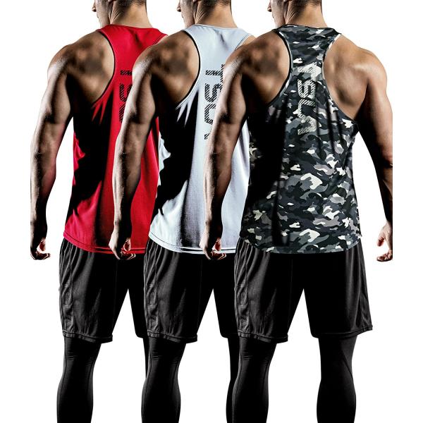 TSLA 3 Pack Men's Dry Fit Y-Back Muscle Workout Tank Tops, Athletic Training Gym Tank Top, Sleeveless Bodybuilding Shirts