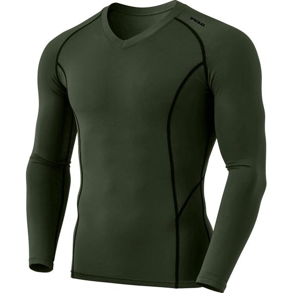 TSLA Men's Thermal V-Neck Long Sleeve Compression Shirts, Athletic Base Layer Top, Winter Gear Running T-Shirt