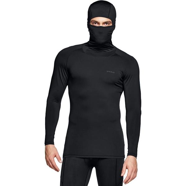TSLA Men's Long Sleeve Workout Shirts Hoodie with Mask, UPF 50+ Cool Dry Fit Sports Compression Shirts