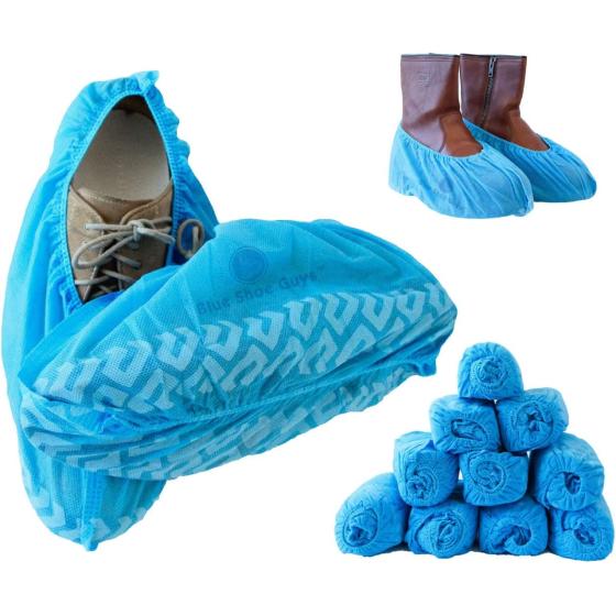 Blue Shoe Guys Professional Grade Disposable Boot & Shoe Covers Booties | 100 Pack | Non-Slip, Water Resistant, Recyclable for Indoor & Outdoor Protection | Large Size Up to US Men's 12 & Women's 14