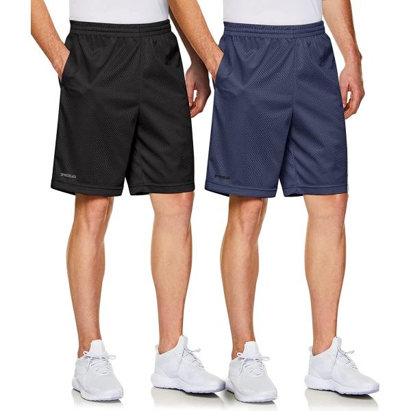 TSLA 1 or 2 Pack Men's Mesh Baseketball Shorts, Quick Dry Gym Training Workout Athletic Shorts, Running Shorts with Pockets