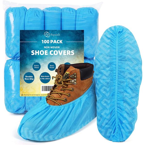 Shoe Covers Non Slip, 100 Pack(50 pairs) Thick Extra Disposable Boot Covers Slip Proof Shoe Cover for Indoors Outdoors Recyclable Durable Protector Covers Fits Virtually Most Shoes