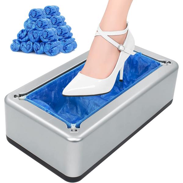 Blemoacha Automatic Shoe Covers Dispenser,200 Pcs Shoe Cover Indoors Disposable,Booties for Portable Machine Fits One Size,Shoe Cover Protect Floor for House Office Hospital Factory (Silver)