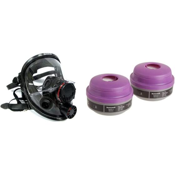 Honeywell North 7600 Series Niosh-Approved Full Facepiece Silicone Respirator & Honeywell 7581P100L Combo Organic Vapor and P100 Particulate Filter Cartridge,Pack of 2 Black/Magenta