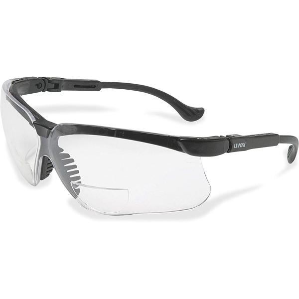 uvex Genesis 2 Diopter Black Safety Glasses With Clear Anti-ScratchHard Coat Lens, Clear Lens, Black Frame, 2.0