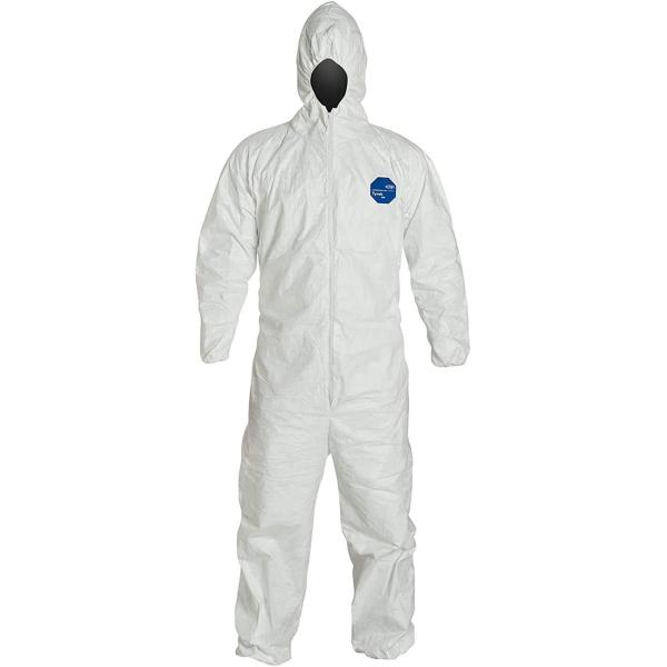 Tyvek Disposable Suit by Dupont with Elastic Wrists, Ankles and Hood (3XL) White