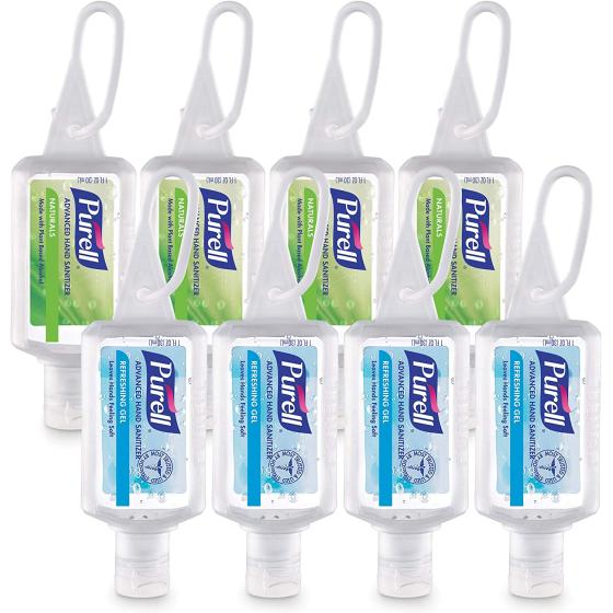 Purell Advanced Hand Sanitizer Variety Pack, Naturals and Refreshing Gel, 1 Fl Oz Travel Size Flip-Cap Bottle with Jelly Wrap Carrier (Pack of 8) - 3900-09-ECSC