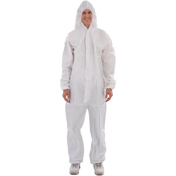 Raygard 30203 Microporous Disposable Coveralls Protective Breathable Hooded Suit with Elastic Cuffs, Ankles and Waist,Zip Front Opening, Serged Seams for Spray Paint Chemical Industrial(X-Large,White)