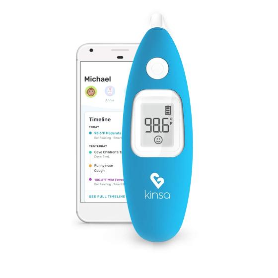 Kinsa Smart Ear Digital Thermometer for Fever - Accurate, Fast, Medical Infrared Termometro for Baby, Kid, Adult - FDA Cleared for Body Temperature Readings - Upgraded for Best Accuracy