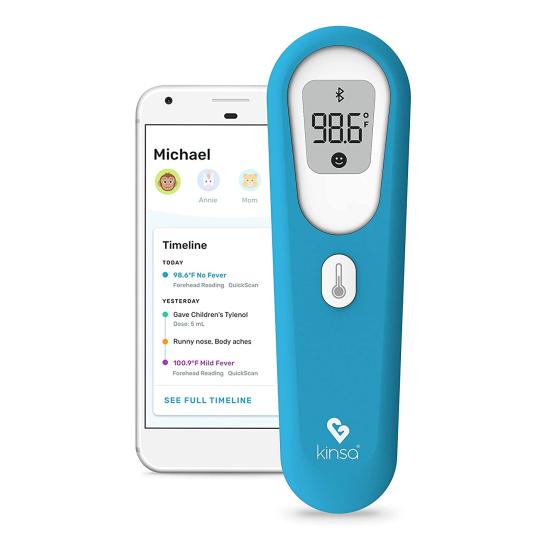 Kinsa QuickScan Non-Contact Smart Forehead Thermometer & App - Pairs with Smartphone to Track Family Health & Get Illness Guidance - Contactless, No Touch Thermometer FDA Cleared Adults & Kids