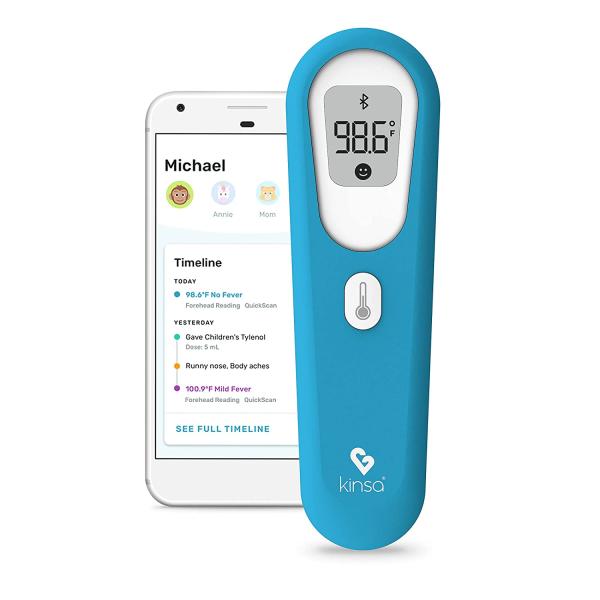 Kinsa QuickScan Non-Contact Smart Forehead Thermometer & App - Pairs with Smartphone to Track Family Health & Get Illness Guidance - Contactless, No Touch Thermometer FDA Cleared Adults & Kids