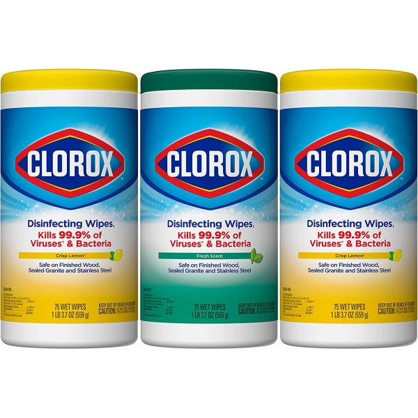 Clorox Disinfecting Wipes, Bleach Free Cleaning Wipes, Multi-surface Wipes, Fresh Scent & Crisp Lemon Value Pack, 75 Wipes (Pack of 3) - Packaging May Vary
