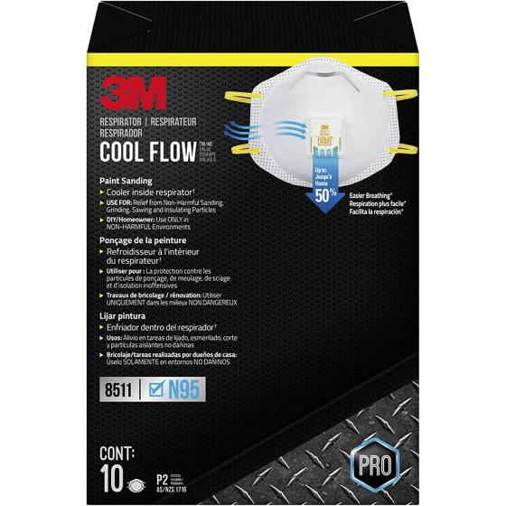 3M 8511 Drywall Sanding Valved Respirator, Lightweight, Noseclip, Stretchable, Comfortable, Covenient, Disposable, Relief from dusts and certain particles encountered during sanding projects, 10 Pack