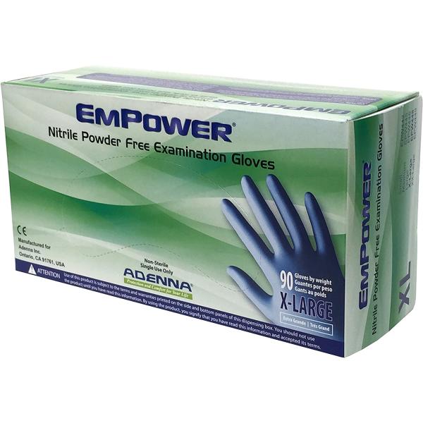 Adenna EPW448 Empower 8 mil Nitrile Powder Free Exam Gloves (Blue, X-Large) Box of 90