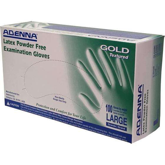 Adenna GLD266 Gold 6 mil Latex Powder Free Exam Gloves (White, Large) Box of 100