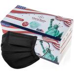 [50-Pack] Liberty Masks | Made in USA | Black | 3 Ply Disposable Face Masks | Adjustable Nose Wire | Breathable Face Covering | Lightweight | Soft Elastic Ear Loops