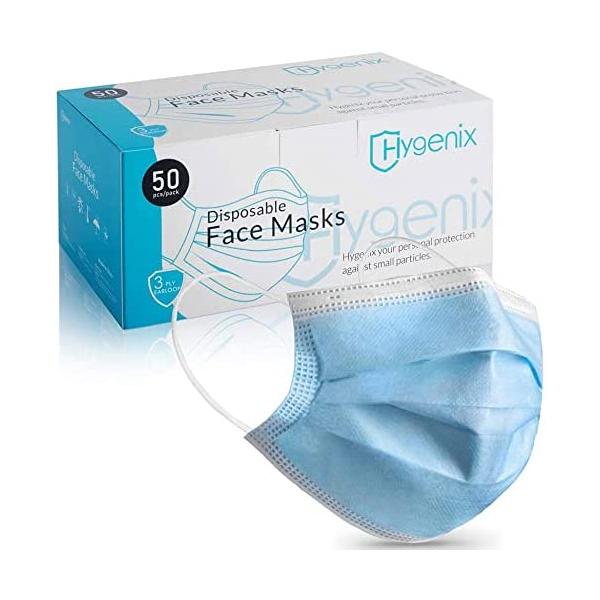 Hygenix 3ply Disposable Face Masks PFE 99% Filter Quality Tested by a US lab (Pack of 50 Pcs)