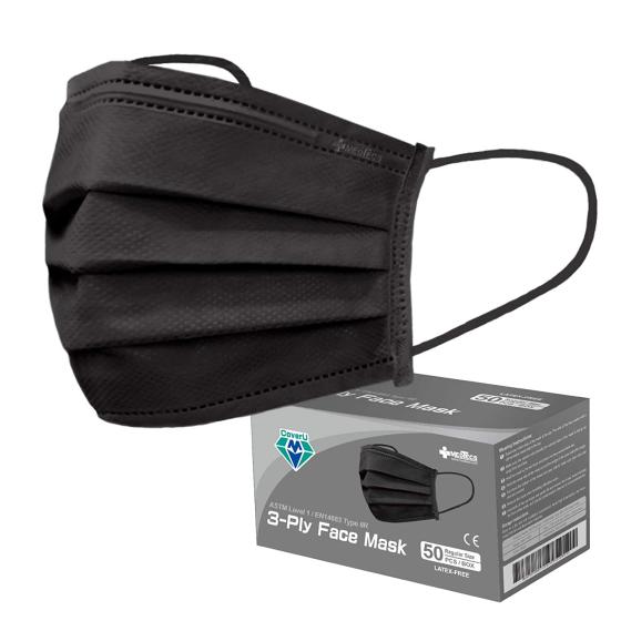 Medtecs Face Mask Disposable - 50/2000 PCS - Comfortable 3 Layer Breathable Mask, the Better Protection and Health Choice - CoverU Adult Mask - 50 PCS/Box - Black