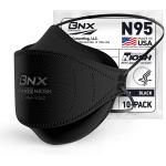BNX N95 Mask Black NIOSH Certified MADE IN USA Particulate Respirator Protective Face Mask, Tri-Fold Cup/Fish Style, (10-Pack, Approval Number TC-84A-9362 / Model F95B) (Headband) Black