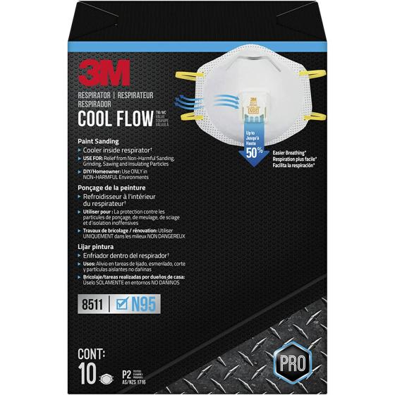 3M Respirator, Cool Flow Valve, Paint Sanding, Lightweight, Disposable, Filter Media, Stretchable, Easy Breathing, 10-Pack