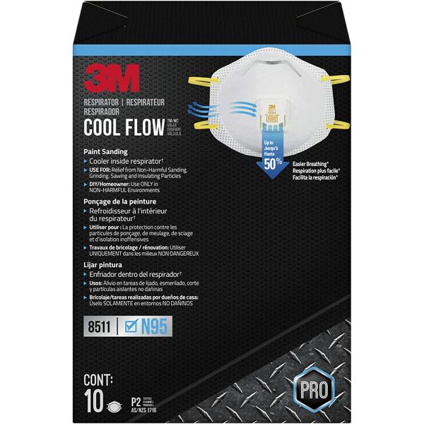 3M Respirator, Cool Flow Valve, Paint Sanding, Lightweight, Disposable, Filter Media, Stretchable, Easy Breathing, 10-Pack
