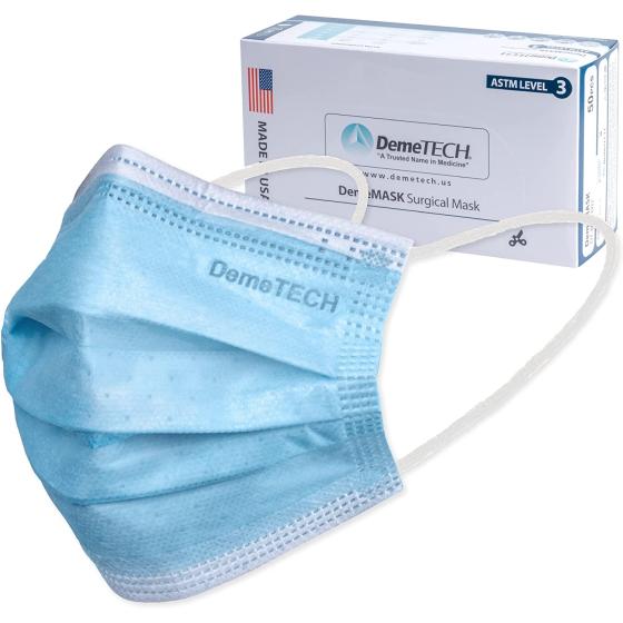 DEMETECH ASTM Level 3 Highly Protective 3 Layer Face Mask with Ear Loops - Made in the USA