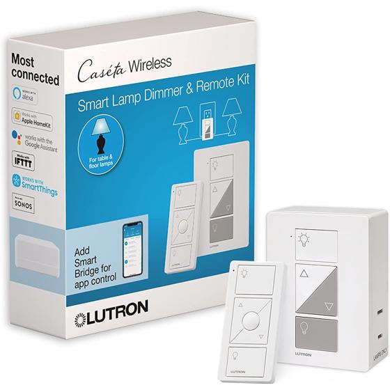 Lutron Caséta Wireless Single-Pole/3-Way Smart Lighting Lamp Dimmer and Remote Kit | P-PKG1P-WH | White