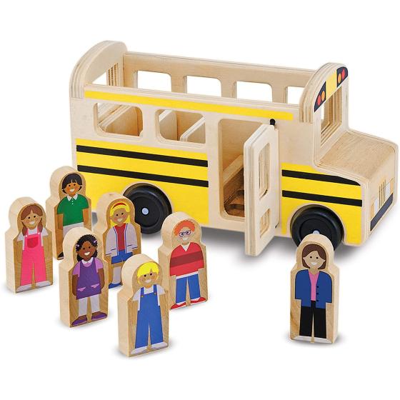 Melissa & Doug School Bus Wooden Play Set With 7 Figures - School Bus Toddler Toy For Pretend Play, Classic Toys For Kids