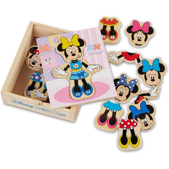 Melissa & Doug Disney Minnie Mouse Mix and Match Dress-Up Wooden Play Set (18 pcs) - Minnie Mouse Toys For Disney Fans, Minnie Mouse Fashion Puzzle Toy, Travel Toys For Kids Ages 3+