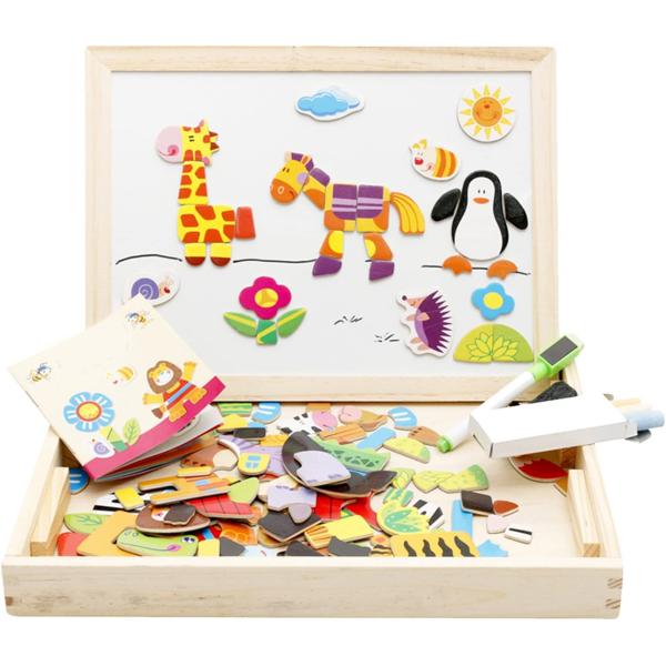 Lewo Wooden Educational Toys Magnetic Art Easel Animals Wooden Puzzles Games for Kids