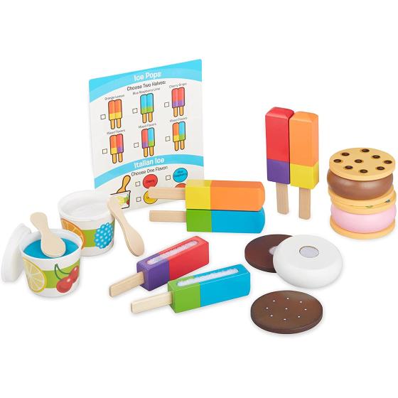 Melissa & Doug Wooden Frozen Treats Ice Cream Play Set (24 pcs) - Play Food and Accessories