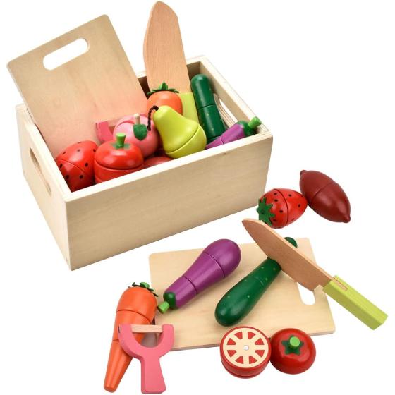 CARLORBO Wooden Play Food for Kids Kitchen - Toys Food Vegetables and Fruit for 2 Year Old Boys Girls Role Pretend Play Early Education Montessori Education