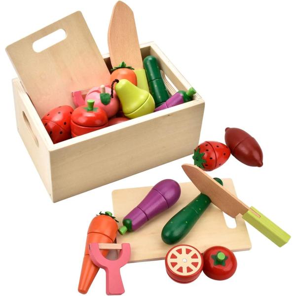 CARLORBO Wooden Play Food for Kids Kitchen - Toys Food Vegetables and Fruit for 2 Year Old Boys Girls Role Pretend Play Early Education Montessori Education
