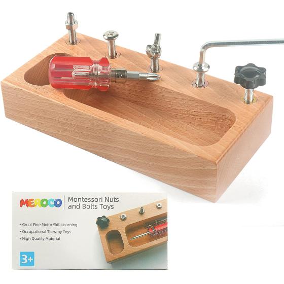 MEROCO Montessori Screw Driver Board for Kids Montessori Materials Basic Skills Educational Learning Toys for 3 4 5 Year Old Kids Toddlers Sensory Montessori Toy Preschool Classroom Fine Motor Skills