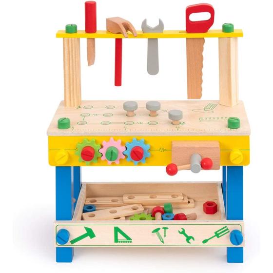 ROBUD Wooden Tool Workbench Toy for Kids & Toddlers, with Wood Tool Set Gift for Boys Girls 3 Year Old and Up