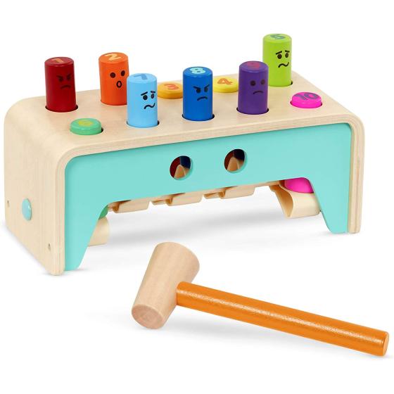 Battat – Wooden Hammer Toy for Kids, Toddlers – Pounding Bench with Pegs and Mallet –Colorful Developmental Toy – Pound & Count Bench – 1 Year +
