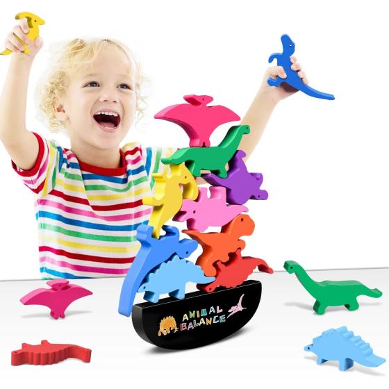 FFTROC Wooden Stacking Dinosaur Toys for Kids 3-5 Boys - Dinosaur Toys for 2 Year Old Boy Stacking Toys Gifts for 2 3 4 Year Old Boys, Montessori Toys for 2 Year Old Toys for Boys Gifts