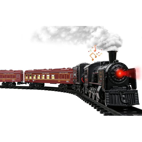 Hot Bee Model Train Set for Boys - Metal Alloy Electric Trains w/Steam Locomotive,Passenger Carriages & Tracks,Train Toys w/Smoke,Sounds & Lights,Christmas Toys for 3 4 5 6 7+ Years Old Kids