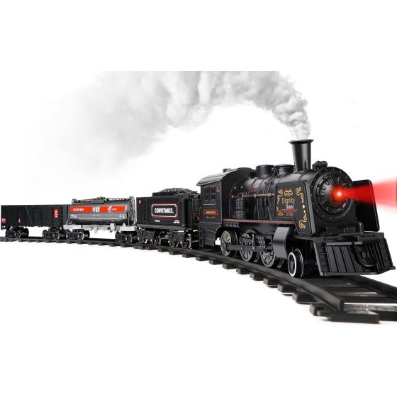 Hot Bee Model Train Set for Boys - Metal Alloy Electric Trains w/Steam Locomotive,Oil Tank Train,Cargo Cars & Tracks,Train Toys w/Smoke,Sounds & Lights,Christmas Toys for 3 4 5 6 7+ Years Old Kids