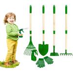 Duckura 6pcs Kids Garden Tools Set, Garden Tool for Kids, Shovel, Rake, Hoe, Leaf Rake, Gardening Gloves, Summer Outdoor Backyard Toys, Birthday Easter Gifts for Boys Girls Age 3 4 5 Years Old