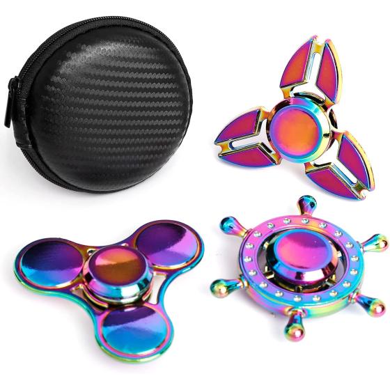 Rainbow Fidget Spinner Toys Metal 3 Pack Set, Small Handheld Finger Hand Spinners Fidgeting Gift for Kids Adults Spinning Top Focus Desk Toys Fingertip Gyro Stress Relief Anti Anxiety