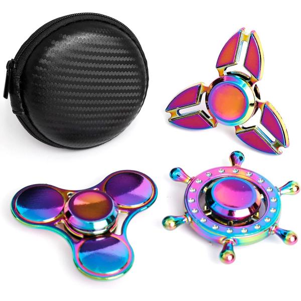 Rainbow Fidget Spinner Toys Metal 3 Pack Set, Small Handheld Finger Hand Spinners Fidgeting Gift for Kids Adults Spinning Top Focus Desk Toys Fingertip Gyro Stress Relief Anti Anxiety