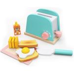 Toy Kitchen Wooden Pop-Up Toaster Play Set 10 Pcs, Interactive Early Learning Toaster, Exclusive Chopping Board, Knife, Poached Egg Honey Bear and Sliceable Butter, Fun and Colorful for Girls and Boys