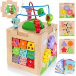 Kizfarm Wooden Activity Cube 1 Year Baby Toys, 8-in-1 Montessori Wooden Toys for 1 Year Old Boys Girls, Developmental Learning Sorting & Stacking Toy for Toddlers, 1st Birthday Gift