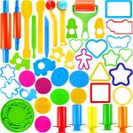 Joyin 44 Pieces Play Dough Accessories Set for Kids Playdough Tools with Various Plastic Molds,Rolling Pins, Cutters
