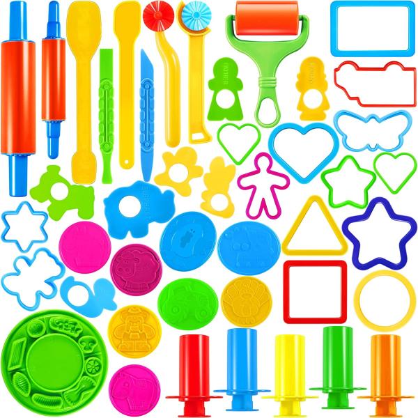 Joyin 44 Pieces Play Dough Accessories Set for Kids Playdough Tools with Various Plastic Molds,Rolling Pins, Cutters