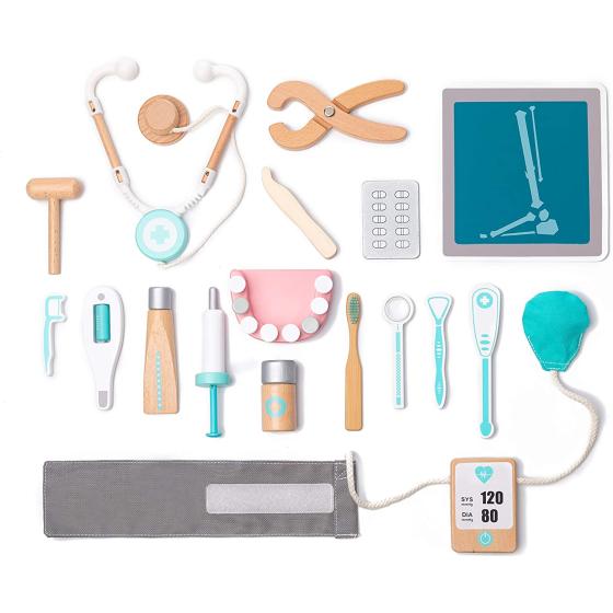 Wooden Doctor Kit for Kids, Pretend Toy 18 PCS Doctor Playset for Toddlers, Montessori Toys Dentist Kit for 3, 4 and 5 Year Old Boys and Girls, 2 Year Old Toys