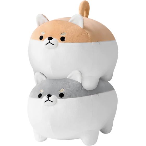 Ditucu 2Pcs Shiba Inu Stuffed Animal Toy Cute Anime Corgi Akita Dog Plush Pillow Kawaii Plushie Best Gifts for Kids Brown and Grey 15.7 inch