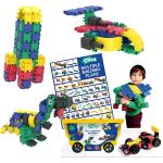 Clics Basic Set of 377 Pieces, Construction Toys for 3 Year Old Boys and Girls, rollerbox of Blocks to Learn Shapes and Colors, Educational STEM Toys. No BPA, PVC. Dishwasher Safe, Recycled Plastic.